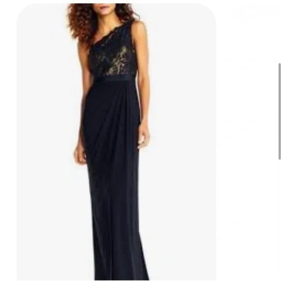 Adrianna Papell | Dresses | Adrianna Papell Lace One Shoulder Gown Black Nude Sparkle Size 2 | Poshmark Adrianna Papell | Dresses | Adrianna Papell Lace One Shoulder Gown Black Nude Sparkle Size 2 | Poshmark